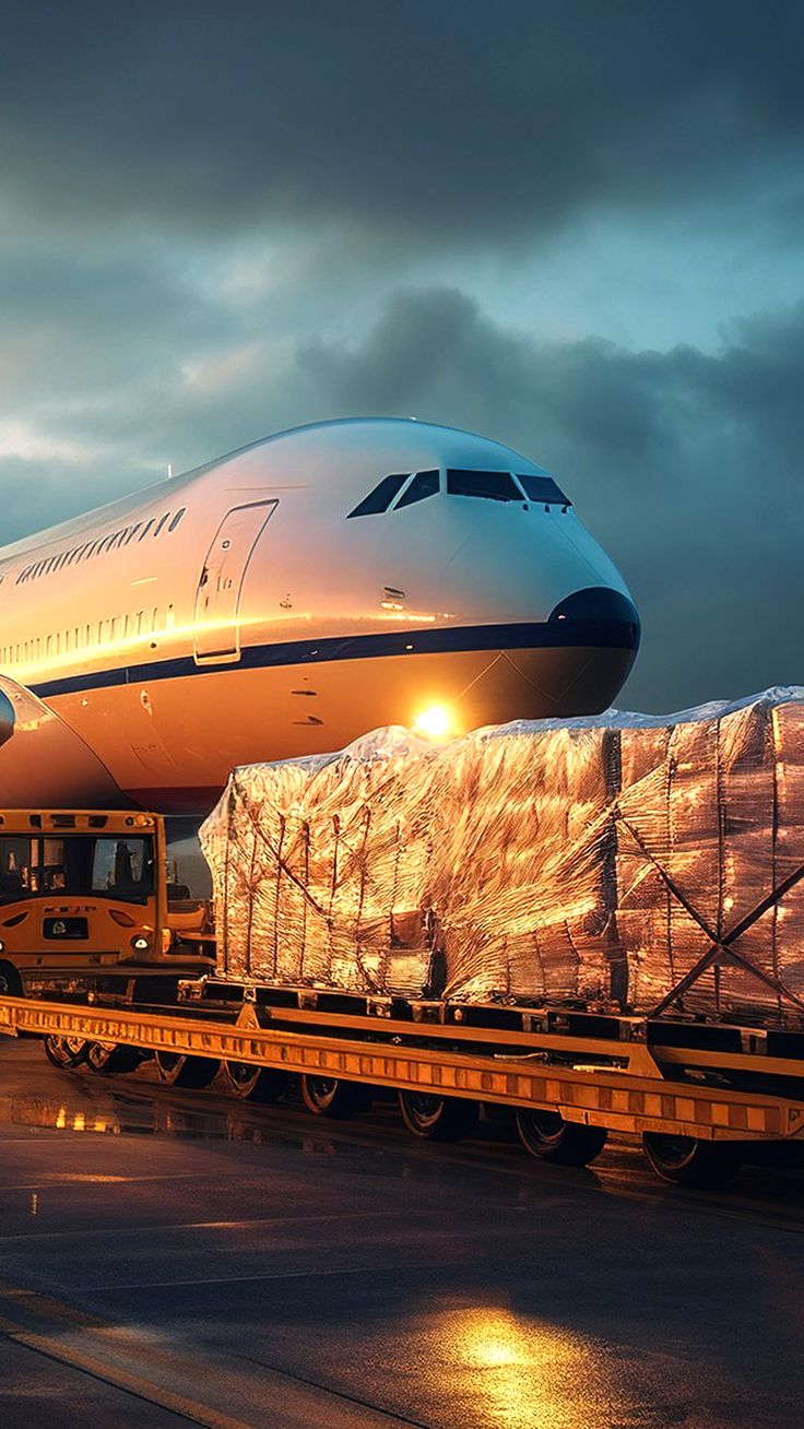Air freight aircraft on tarmac