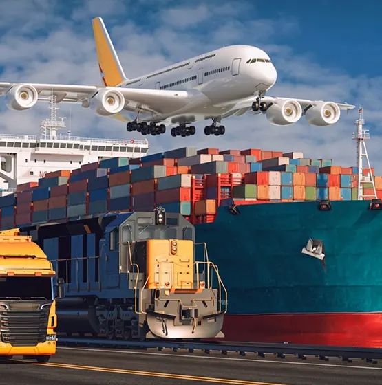 Multimodal logistics at port with crane and vessels